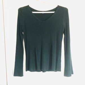 bell sleeve forest green v neck cute sweater